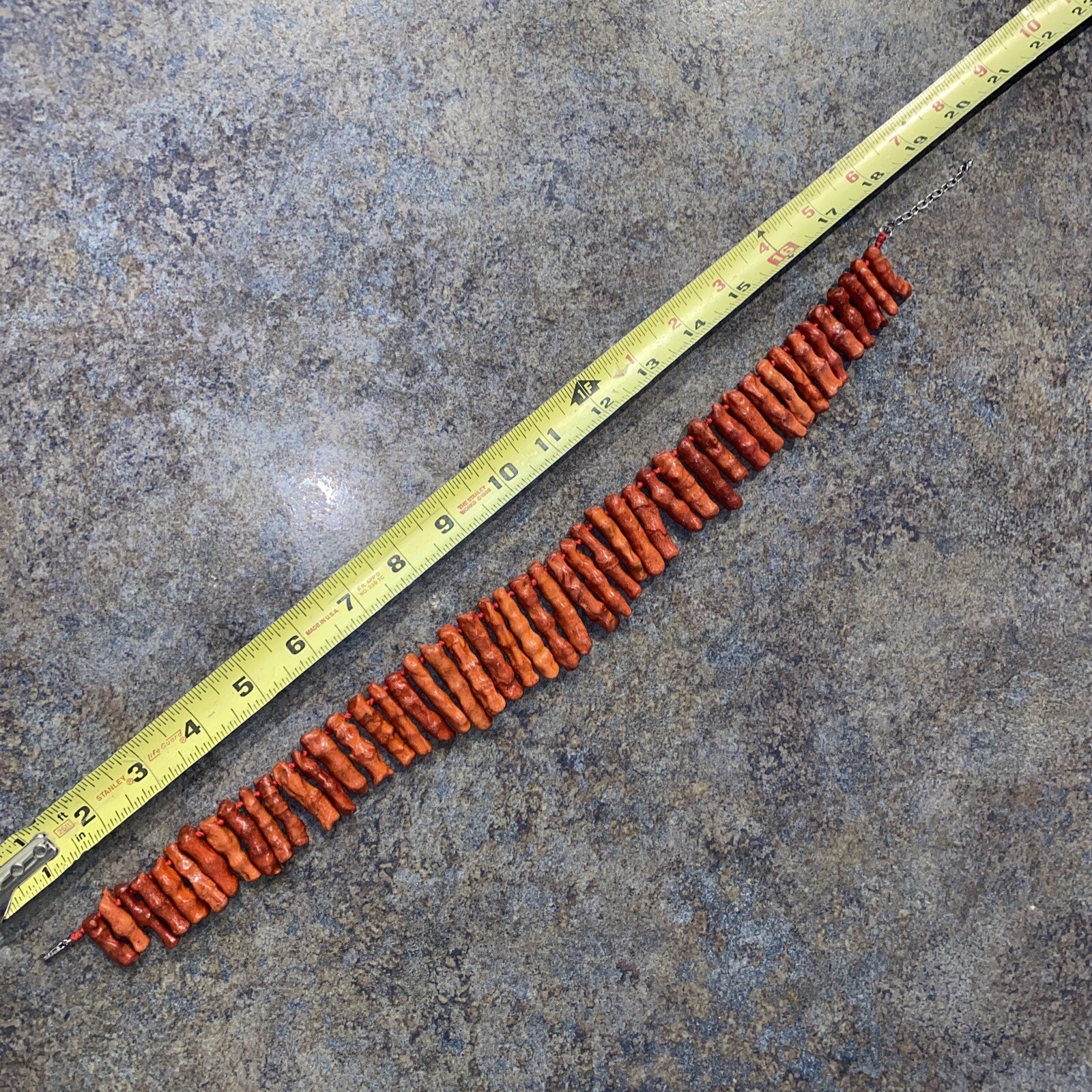 GENUINE RED ORANGE BRANCH CORAL NECKLACE STERLING KNOTTED VINTAGE CORAL 20”