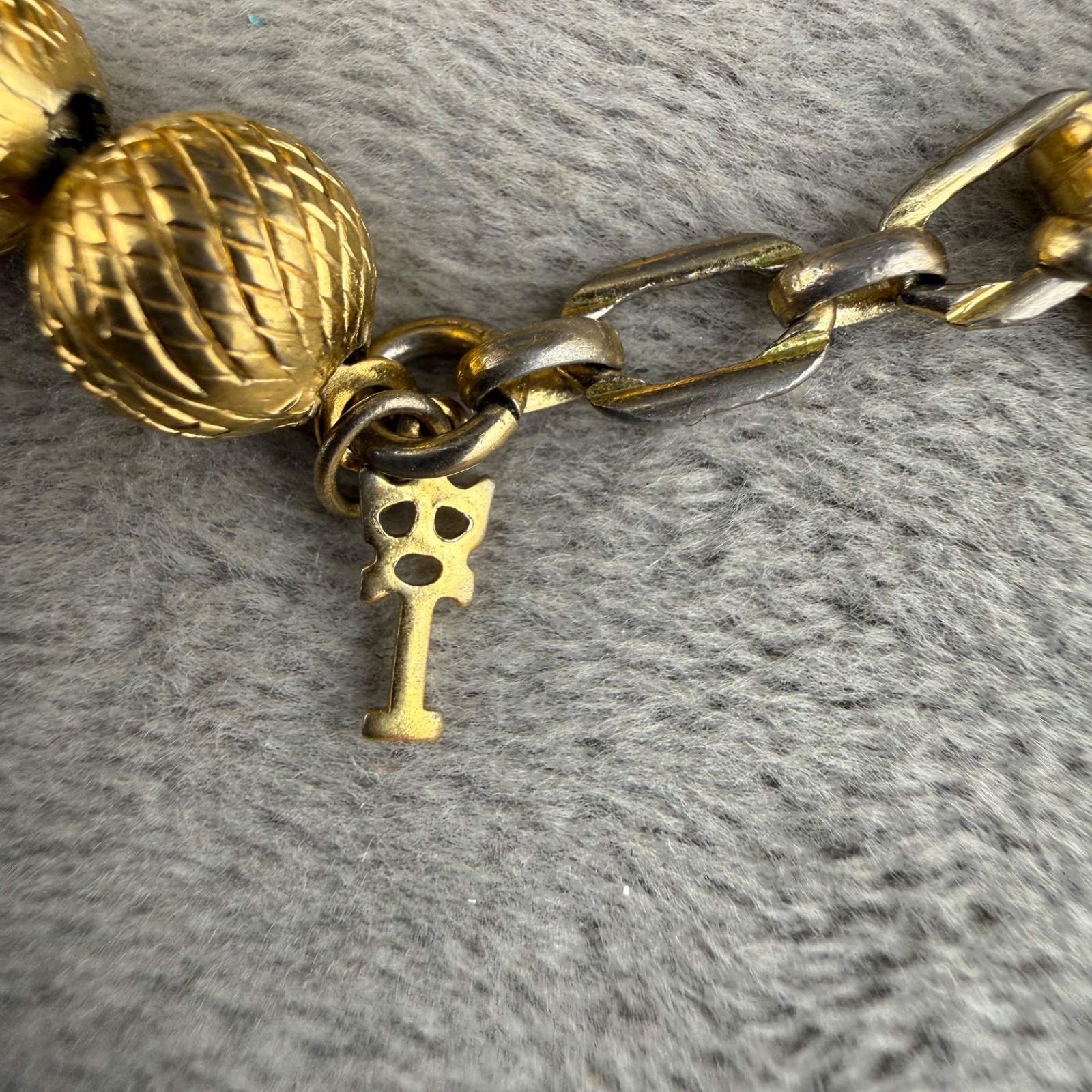 Vintage Trifari Necklace Gold Tone Beaded Metal 15”