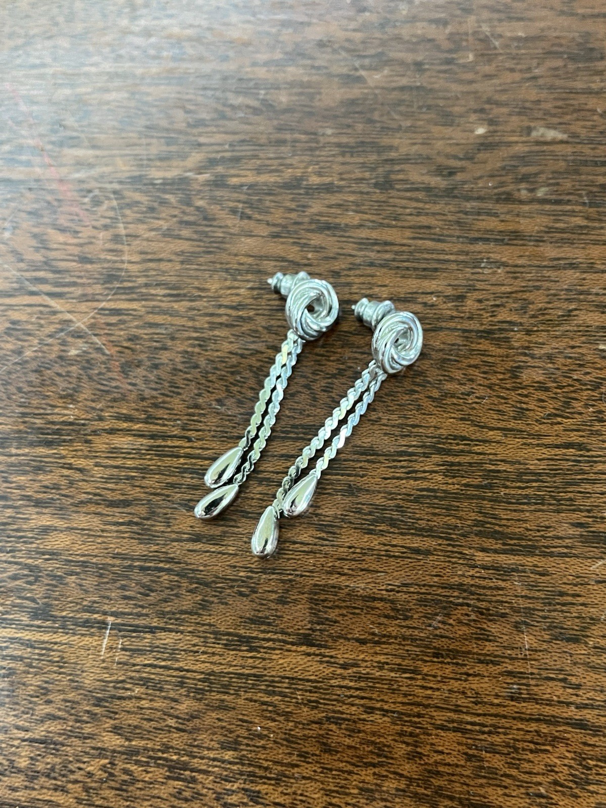 Vintage silver tone chain look dangle stud earrings