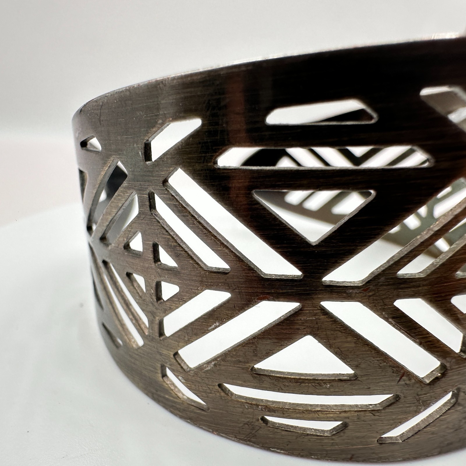 Vintage 80s Silver Tone Cutout Cuff Bracelet Geometric Wide Statement Jewelry