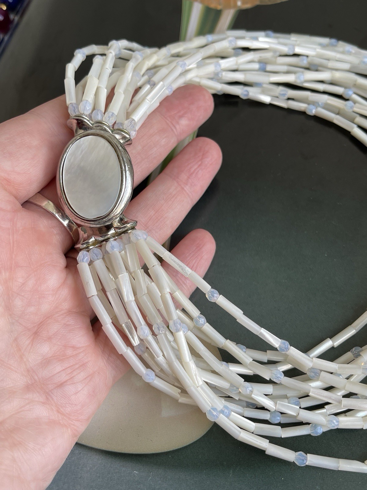 Vintage Signed Barrera Multi-strand Mother Of Pearl Necklace Beaded Statement