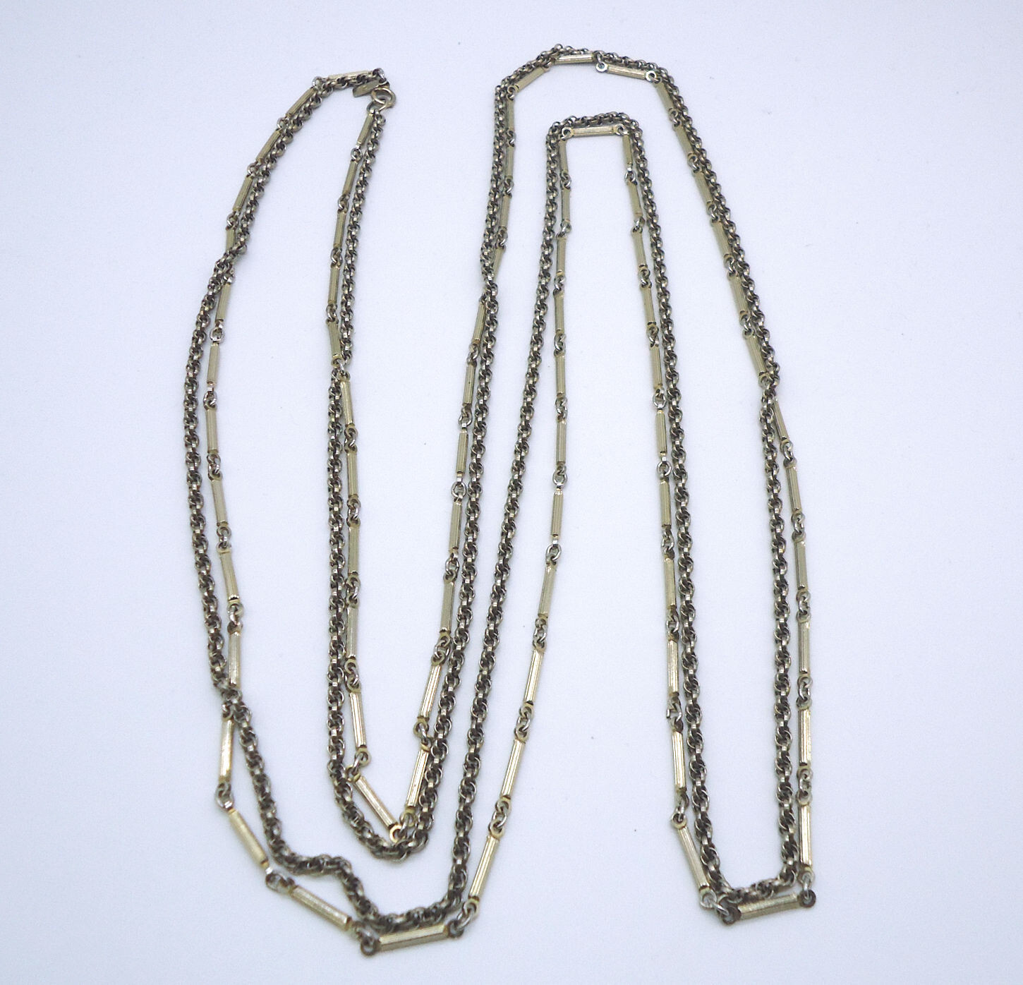 Vintage Monet Signed Two Tone Double Strand 60″ Necklace