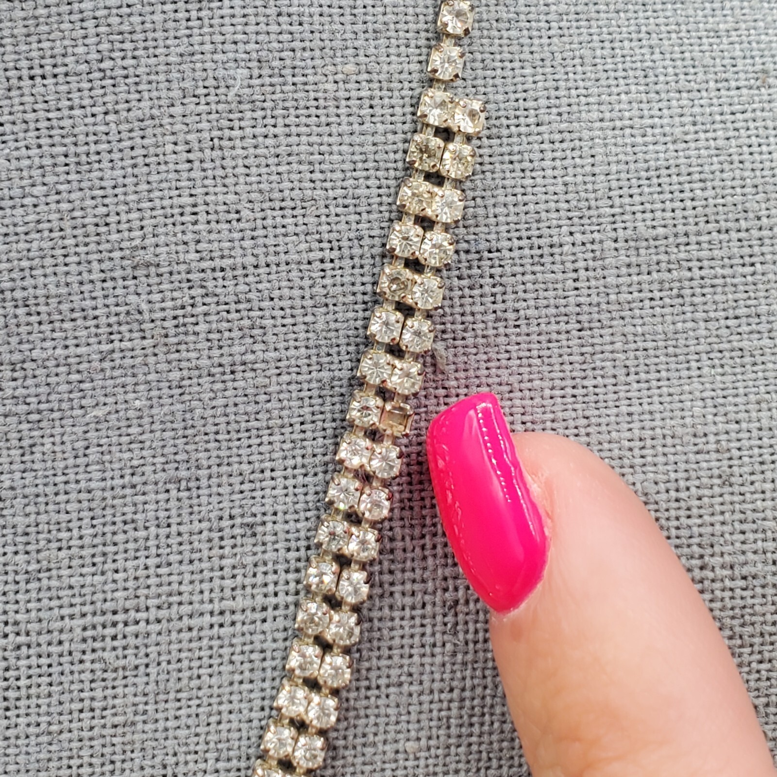Estate Rhinestone Necklace Cup Chain Round And Emerald Cut Large V 16″