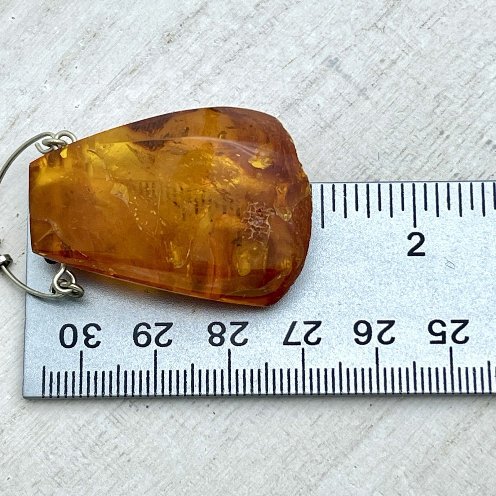 Genuine Baltic Amber Pendant Necklace Vintage Modernist Artisan Wire Chain Honey