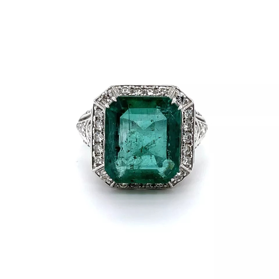 Featuring Pine Green Emerald Cut 7.98CT Emerald & Lab-Created 1.5CT Diamond Ring