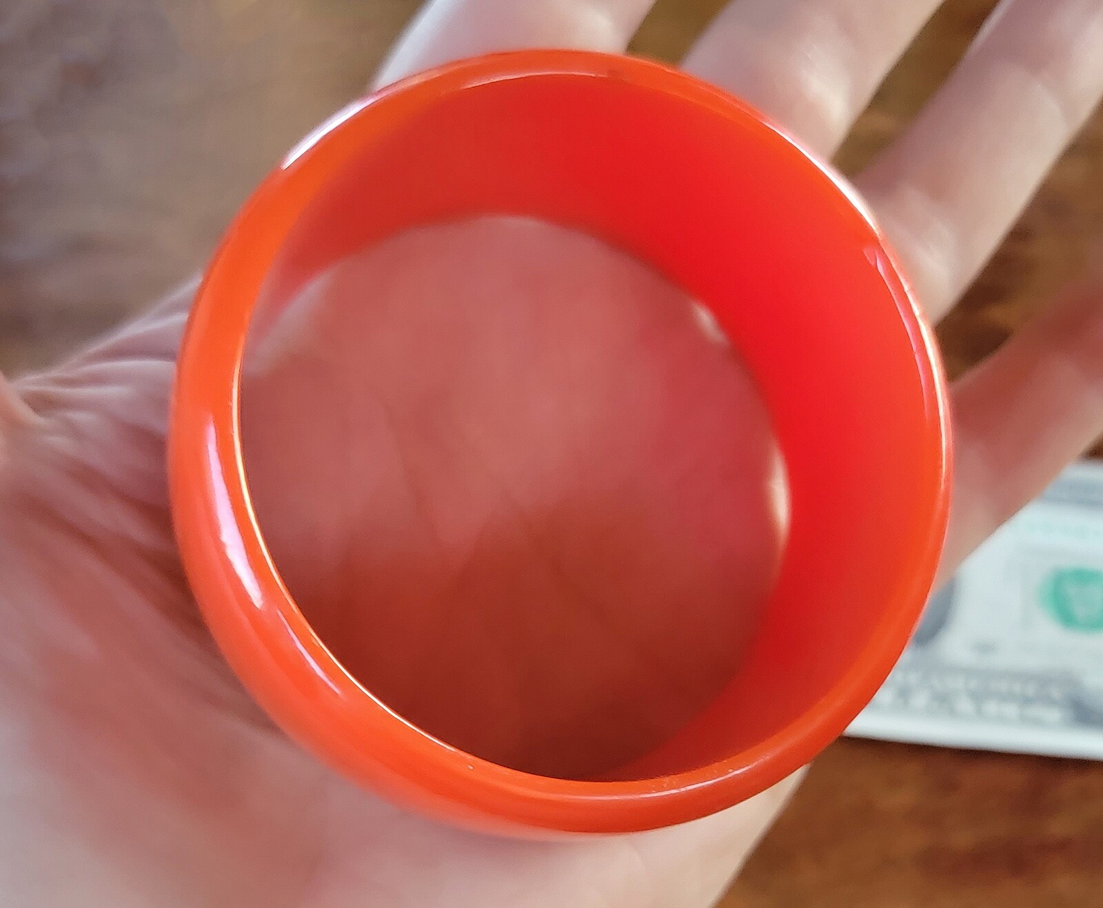 Vintage BAKELITE Bangle – Orange – Almost 1 1/2″ Wide