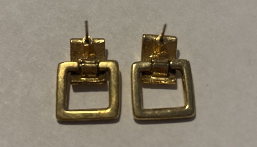 Vintage Givenchy Gold Tone Earrings Dangle Square