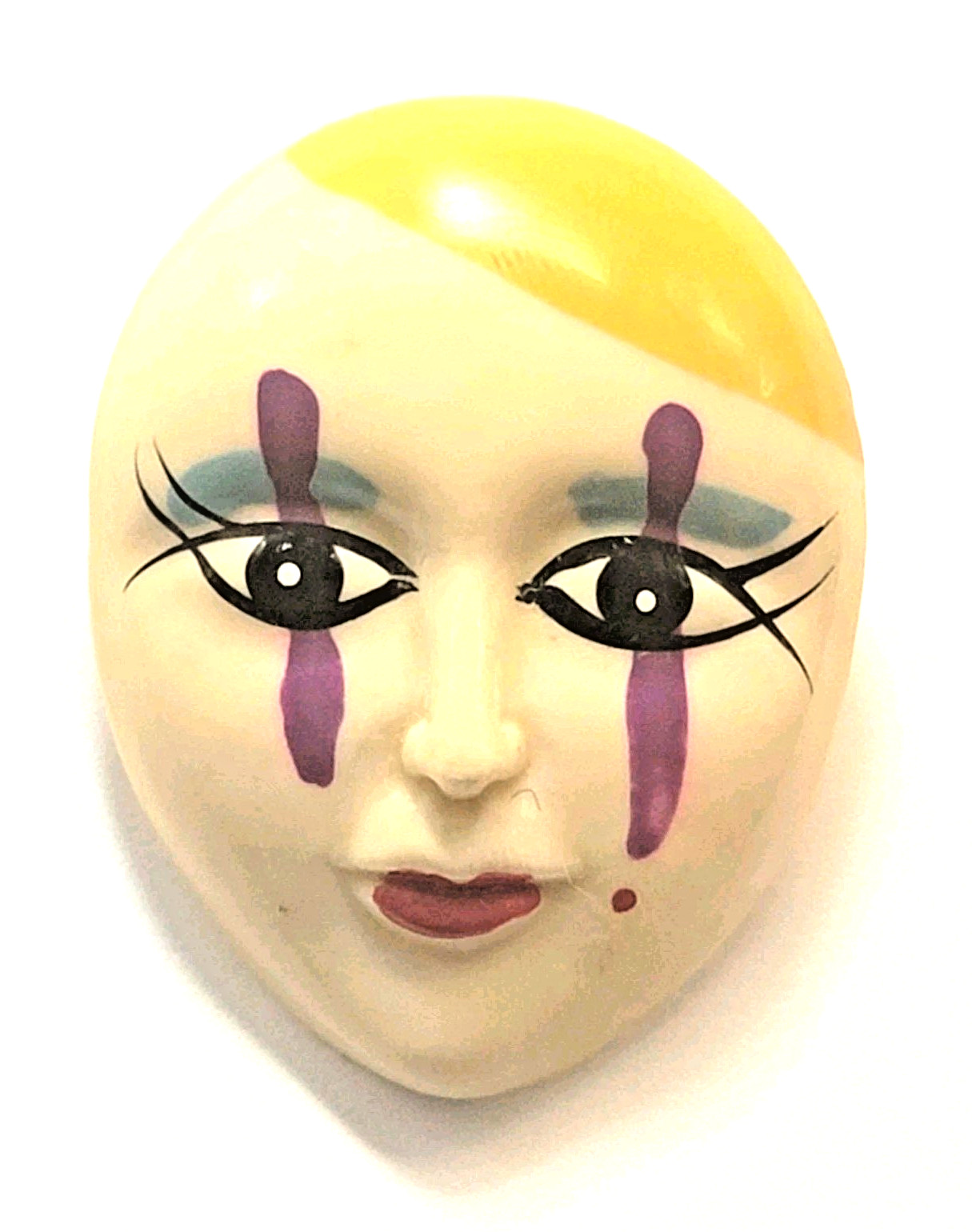 Vintage Face Mask Brooch Pin Clown Theater Art Portrait Costume Jewelry Resin