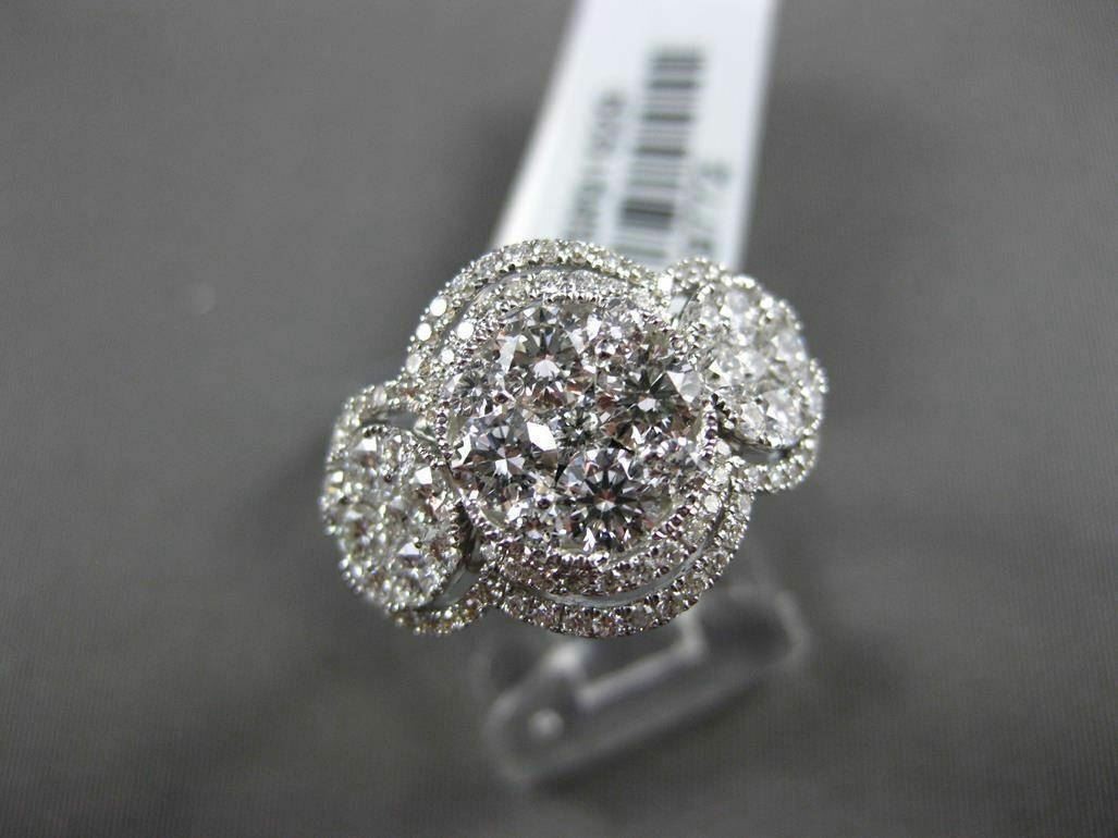 ESTATE LARGE 1.78CT DIAMOND 18KT WHITE GOLD HALO CLUSTER FUN RING E/F VS / VVS
