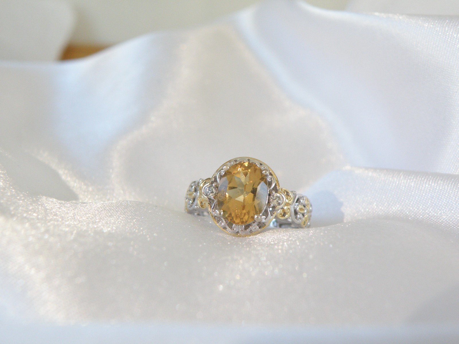 Gems En Vogue Sterling Silver 925 Golden Yellow Beryl Ring Size 7