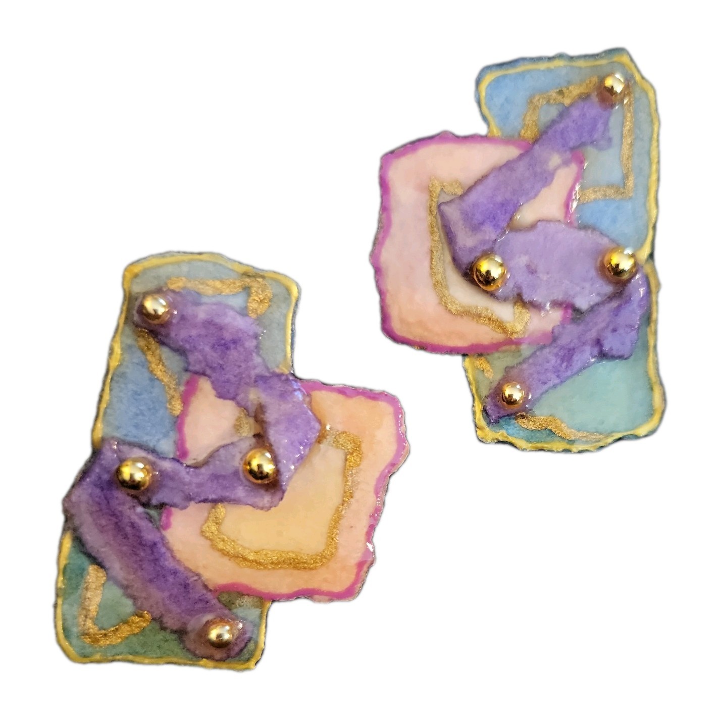 VTG 1980s Unique Artisan Handcrafted Neo-Geo Signed Pierced Earrings Lightweight