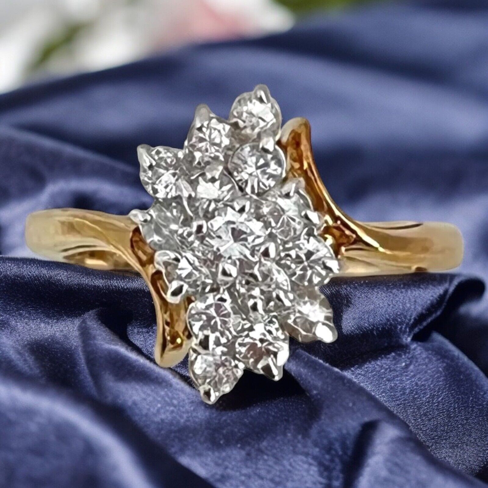 Vintage 1970s Ring Size 7 CZ Cluster Prong Set Gold Plated – 14Q