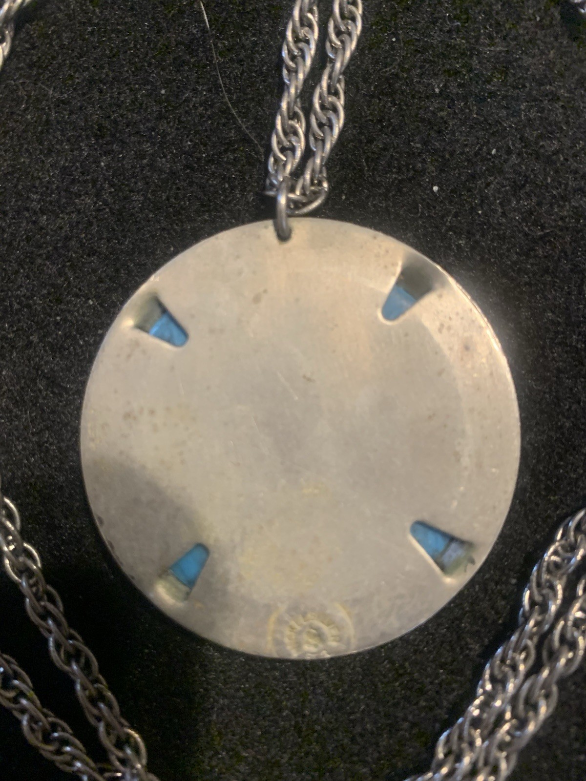 VINTAGE BELL TRADING CO NICKEL SILVER TURQUOISE THUNDERBIRD PENDANT NECKLACE