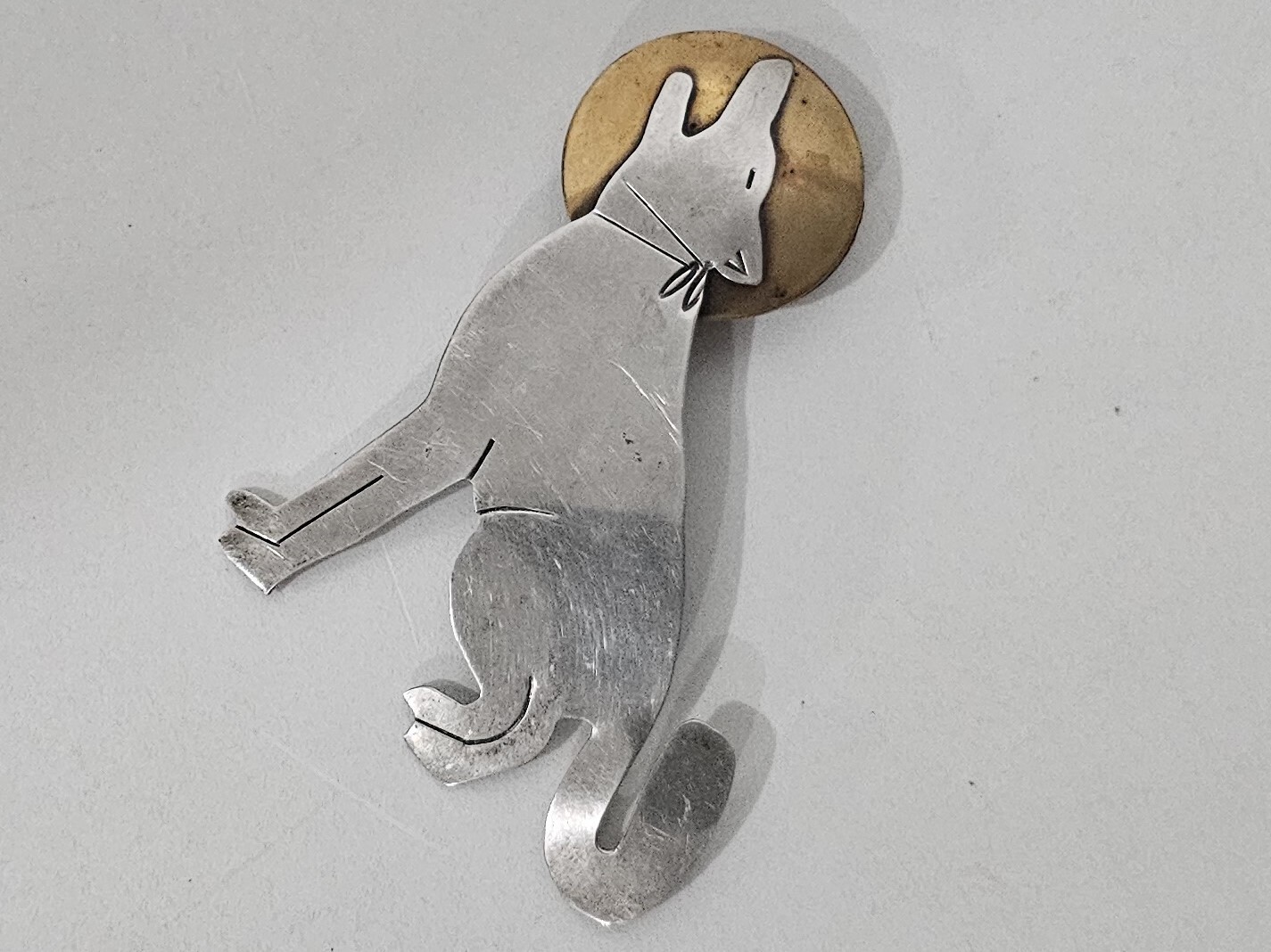 BEN J CHAVEZ Sterling & Brass Southwestern Vintage Large Brooch/pendant 3″