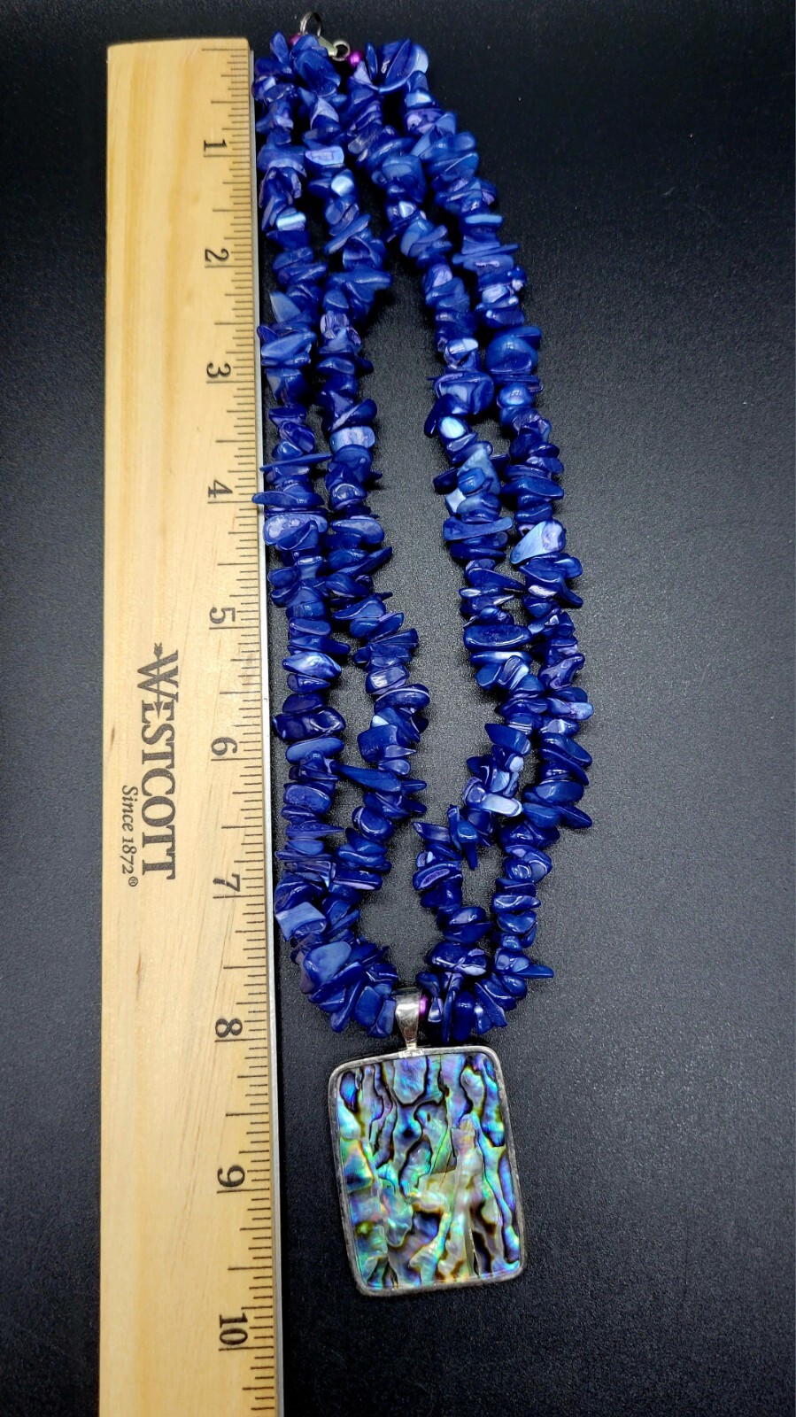 Double Strand Lapis Lazuli w/ Sterling Silver & Abalone Shell Pendant 16″