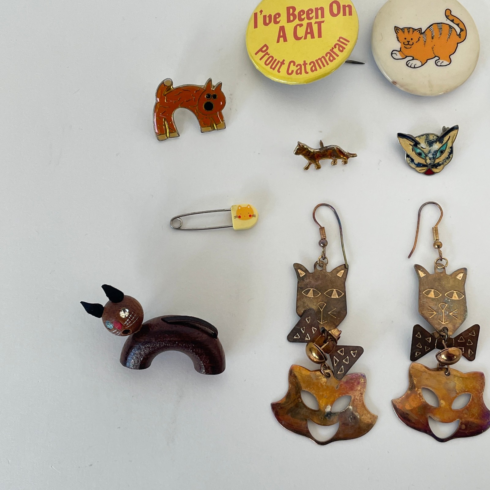 Vtg WHIMSICAL CAT Brooch Lot 50s 70s 80s Jewelry Artisan Burch Pinback Earrings