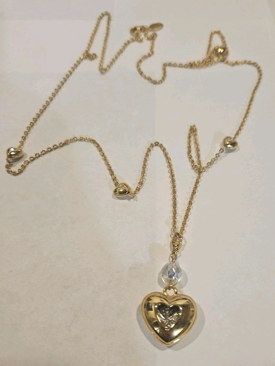 KIRK’S FOLLY Goldtone Necklace Hidden Angel Cherub Heart Pendant Charm 36″