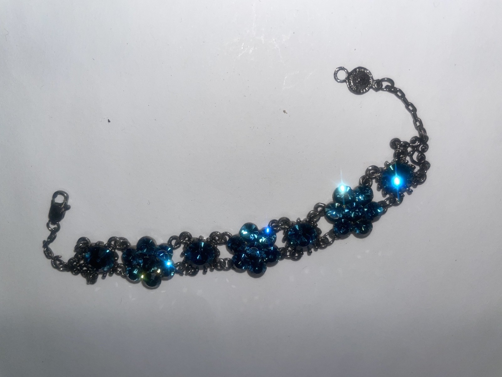 Vintage Austrian Crystal USA Montana Blue 1980’s Station Bracelet 7″