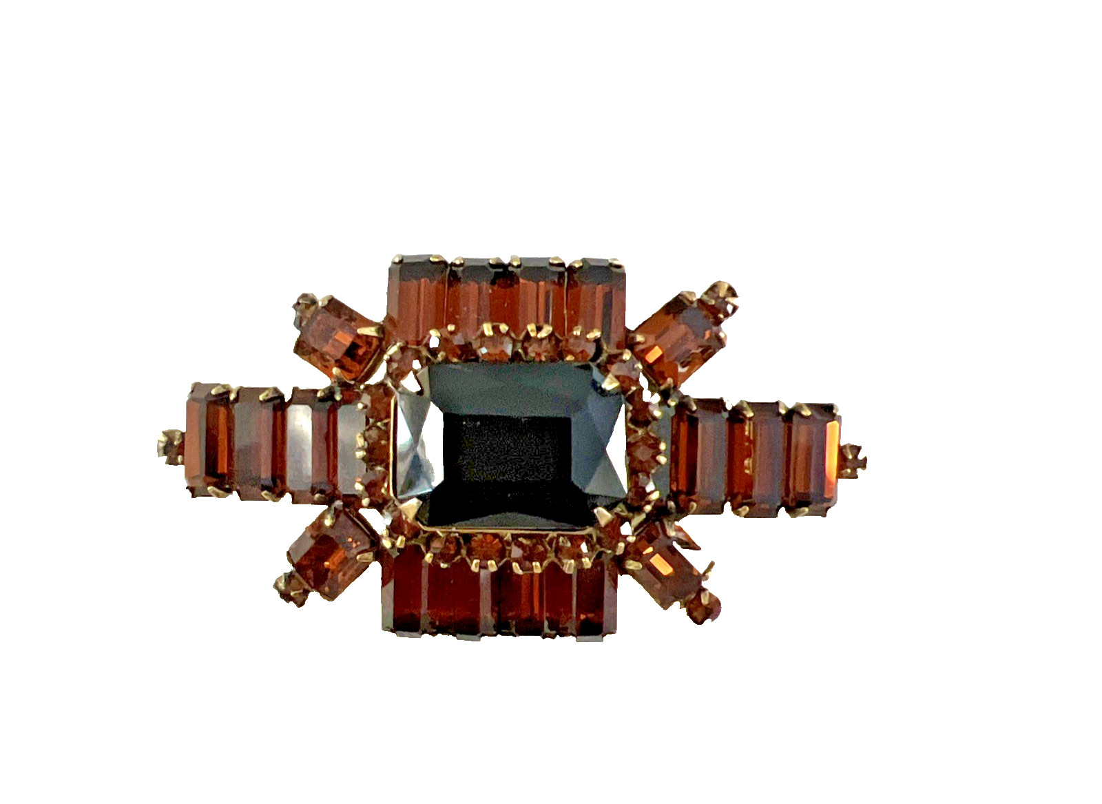 VTG. SIGNED ORIGINAL by ROBERT AMBER RHINESTONE BROOCH / RARE DESIGN