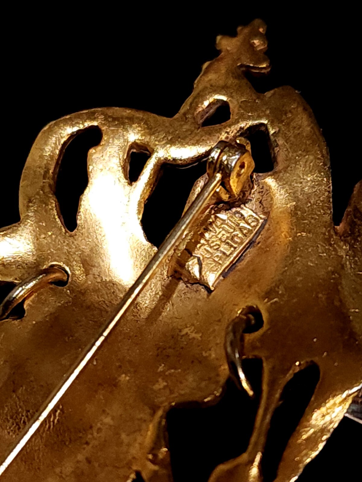 Vintage Alva Museum Signed Replica Gold Toned Angel Brooch Pin with Crystals