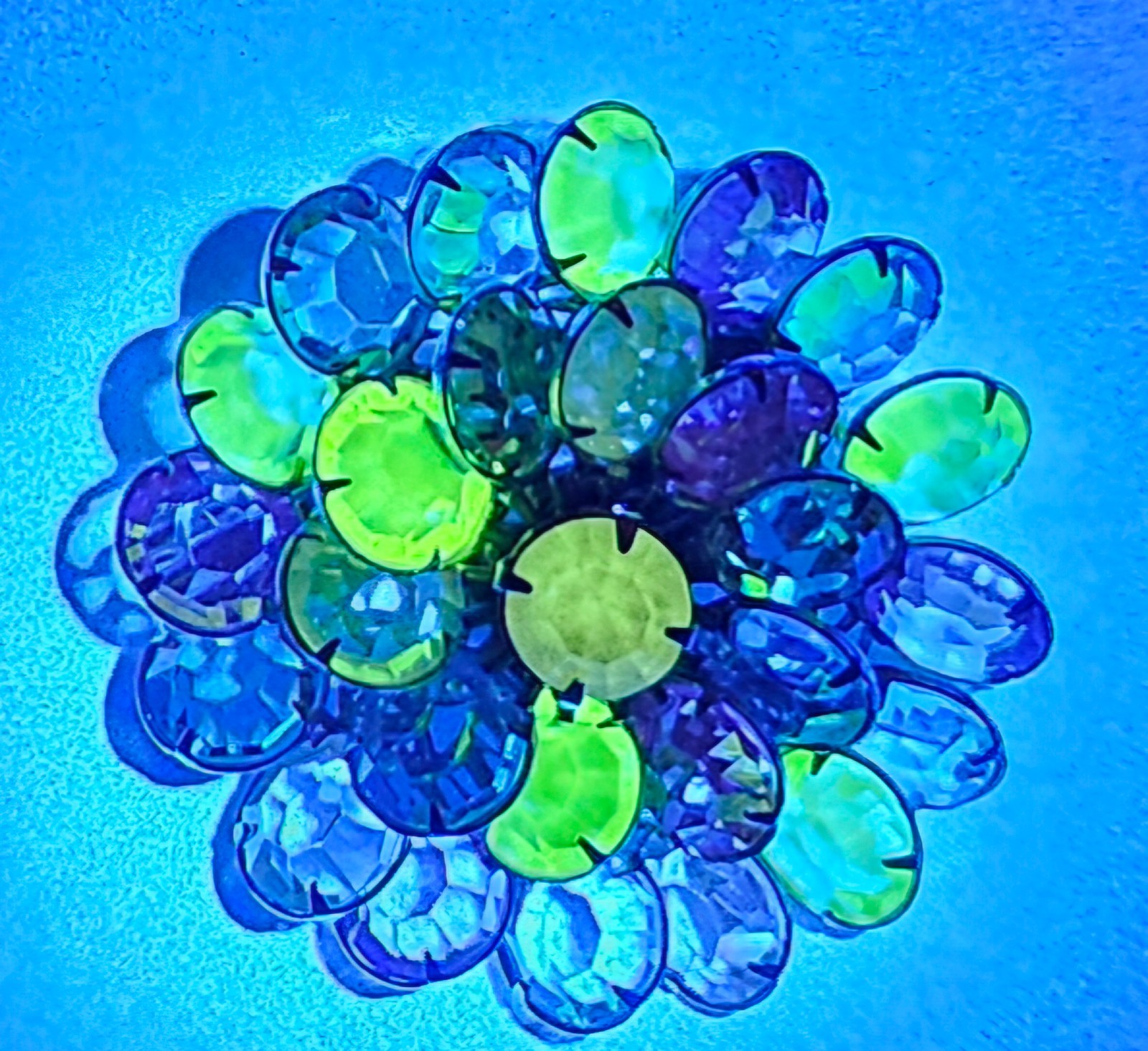 Vintage Pastel Tutti Frutti Flower Brooch Glows Bezel and Prong Set Spring !