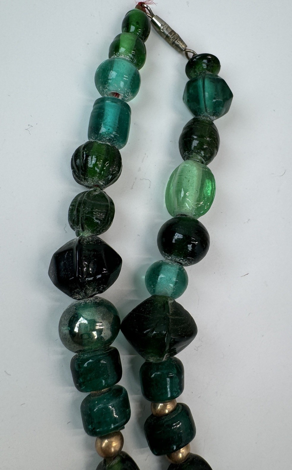 Lot Of 2 VTG Bead Necklaces – Purple Glass & Green Gold Tone Statement