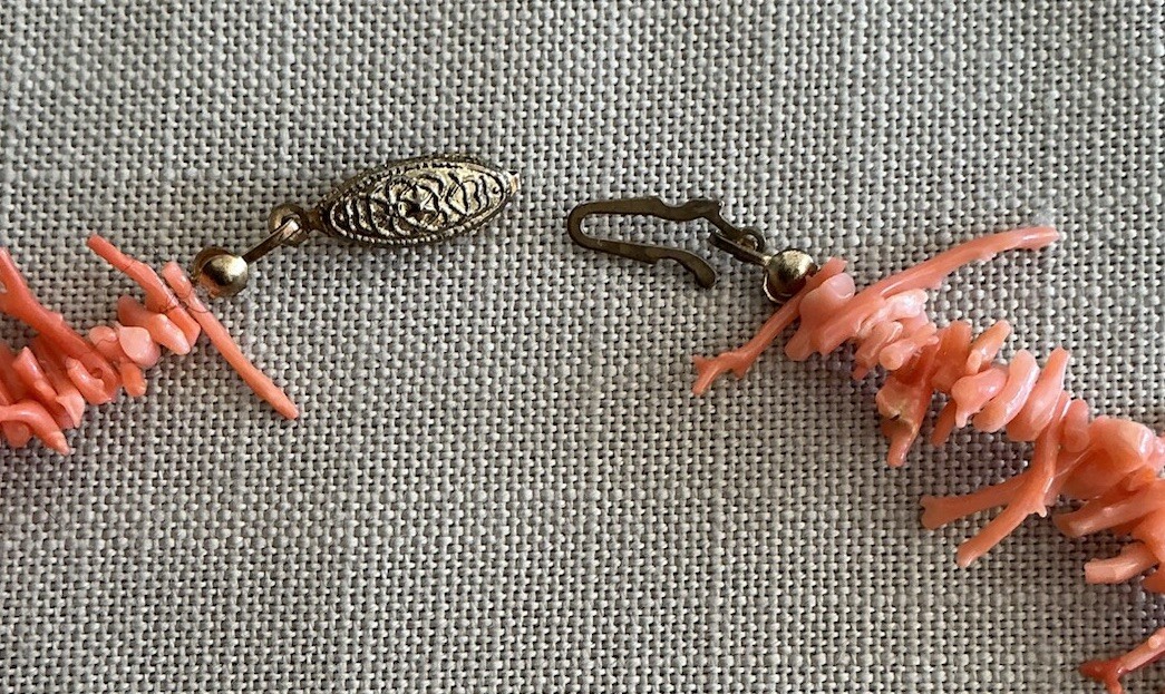 Vintage Undyed Salmon Pink Fine Branch Coral Necklace Fish Hook Clasp 24” Long