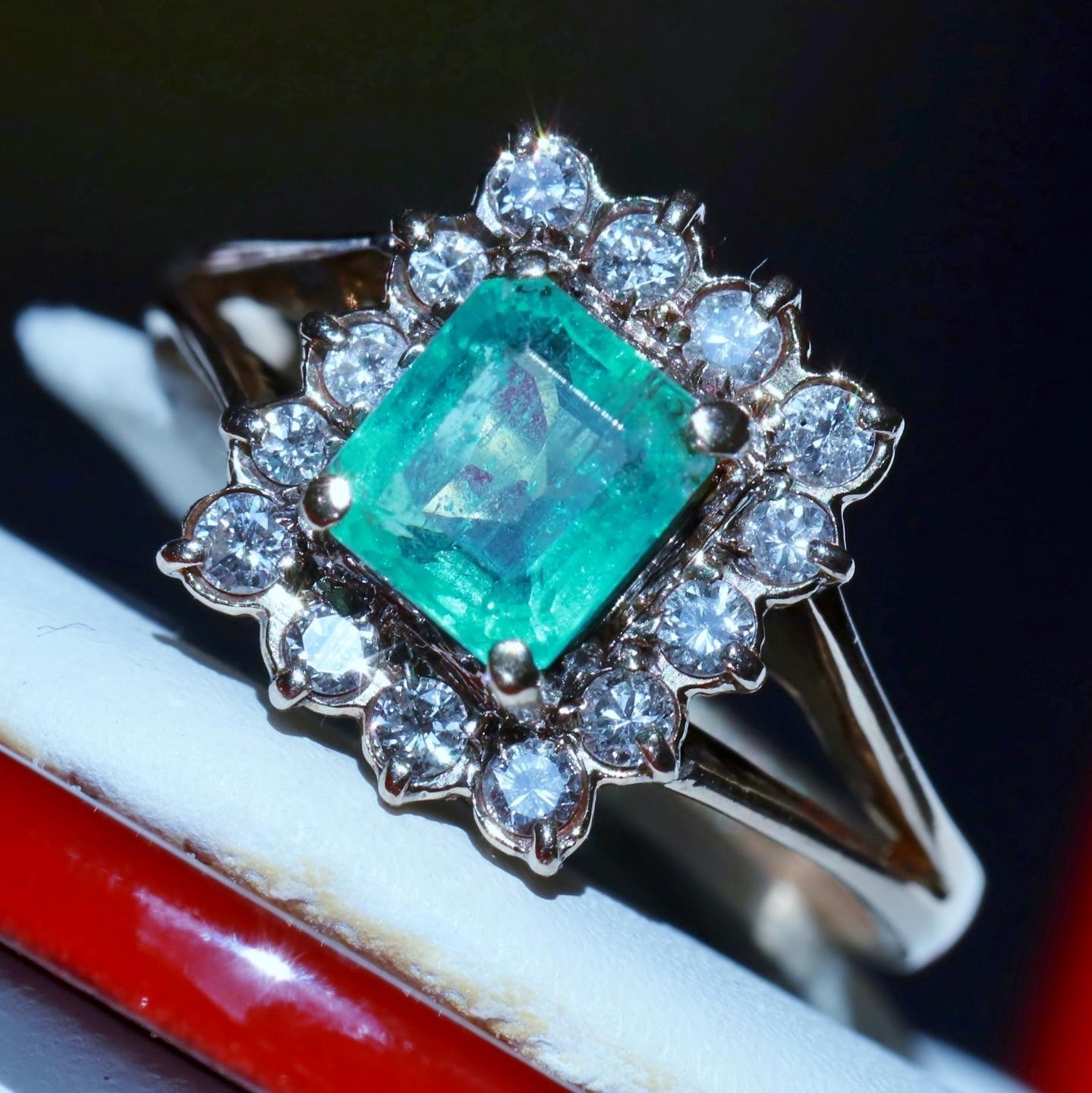 14k rose gold 0.78ct natural diamond sz 4.25 ring emerald vtg treated 2.50g 3823
