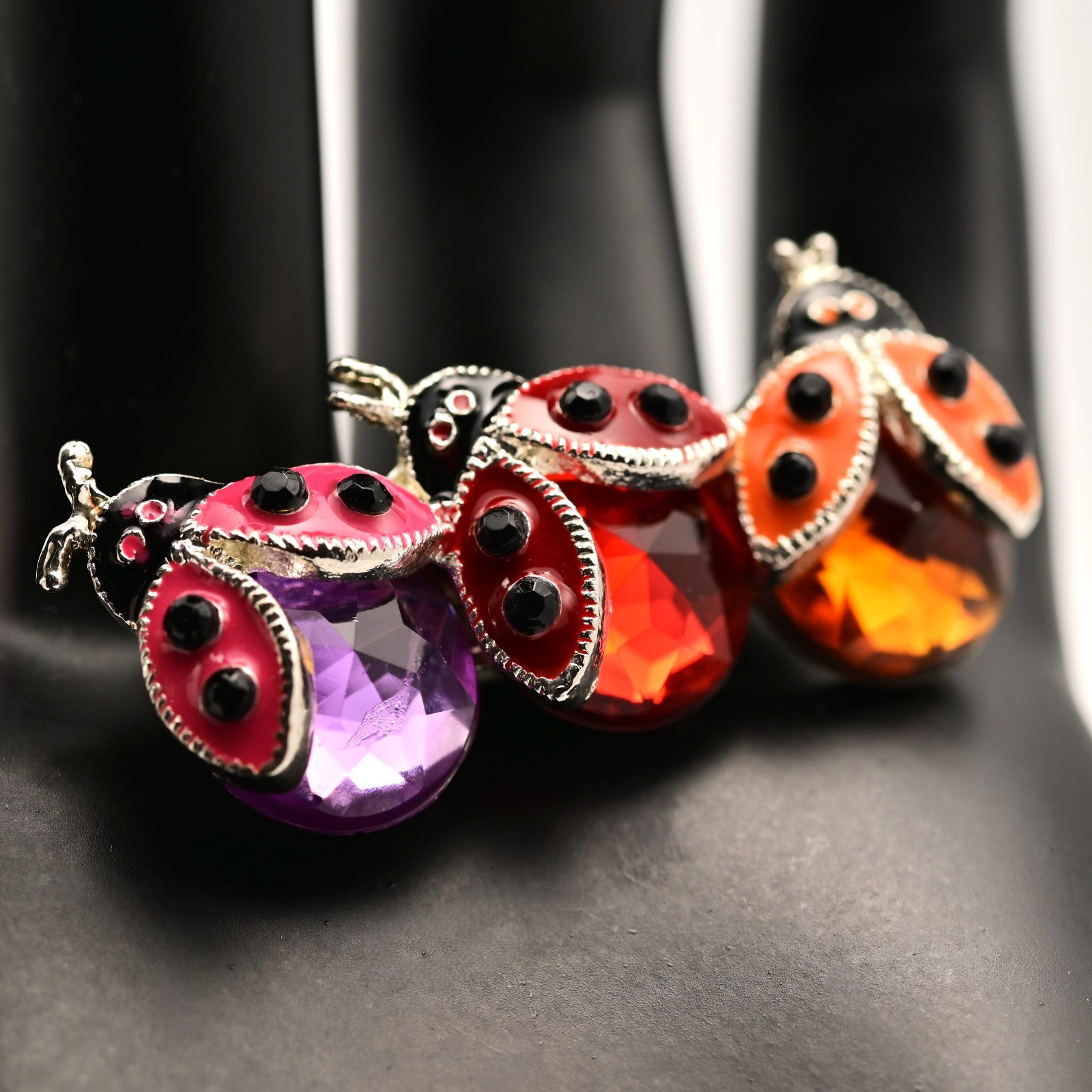 TANYA CREATIONS Original Vintage Rhinestone Enamel Estate Ladybug Brooch Pin