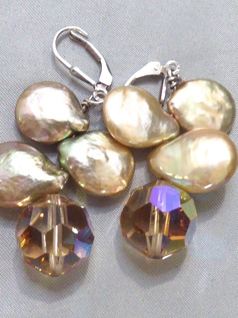 VINTAGE PEARL& CRYSTAL STERLING SILVER PIERCED HOOK FINDING 2″ DANGLE EARRINGS