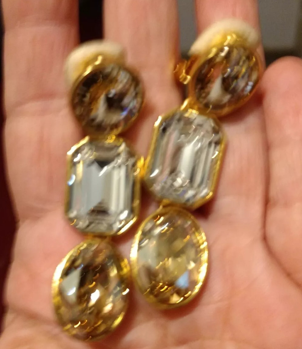OSCAR DE LA RENTA CLEAR TOPAZ BEVELED EARRINGS usa