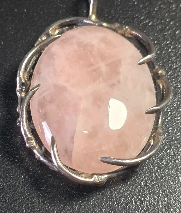 Vintage Mid-Century Brutalist Sterling Silver Rose Quartz Pendant