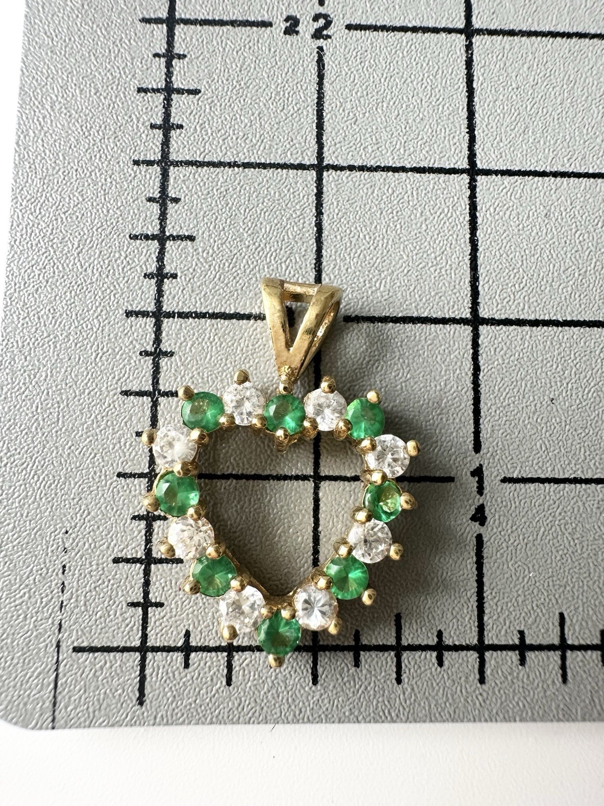 Vintage Green Clear Stone Open Heart Pendant