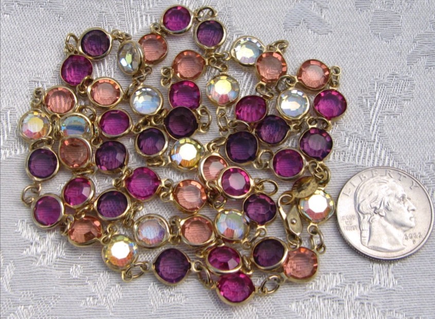 Vtg Swarovski Austrian Crystal USA Bezel Set Pink Fushia Amethyst 34″ Necklace