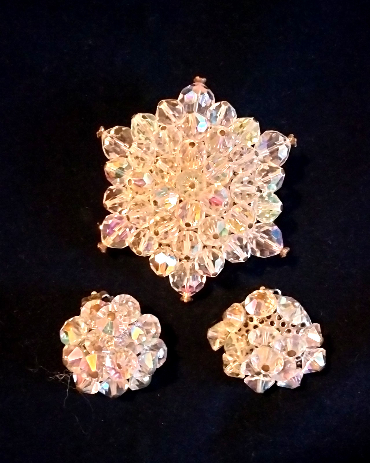 Vintage Glass Beaded Brooch and Earring Set (2625)