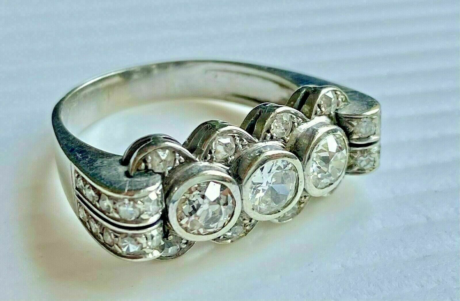 0.45Ct White Round Stones Vintage Reproduction Ring Solid 925 Sterling Silver