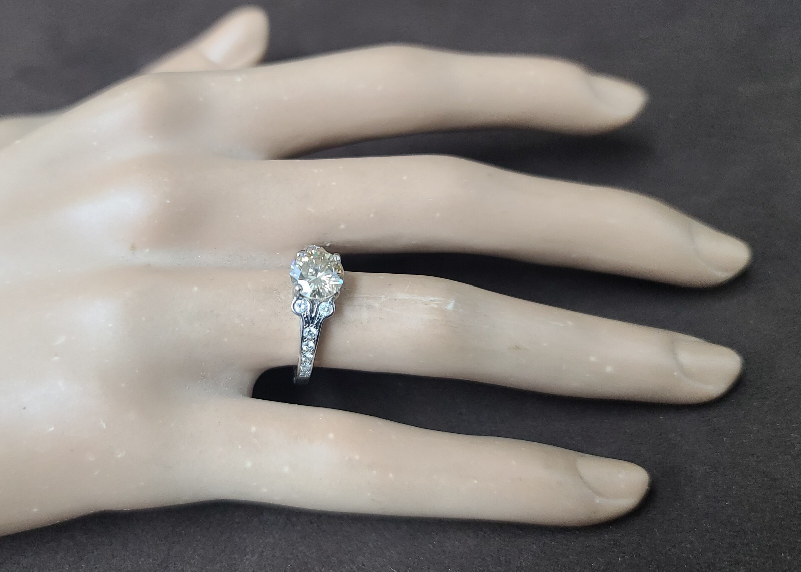 Vintage 14k White Gold Engagement Ring 1.28ct. Natural Champagne Round Diamond