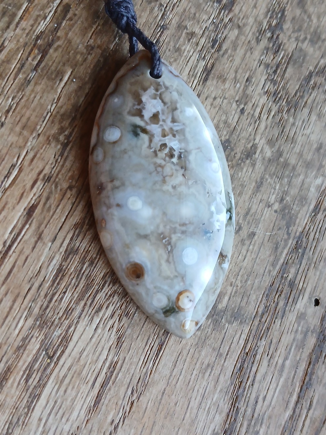 Ocean Jasper Pendant Necklace Hemp Cord Hippie Boho Layering Rock Stone