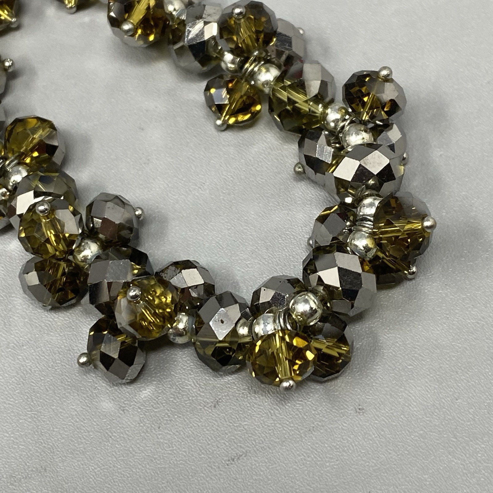 Silver Gold Glass Bead Cluster Bracelet Stretch Fire Polished AB Coated Retro