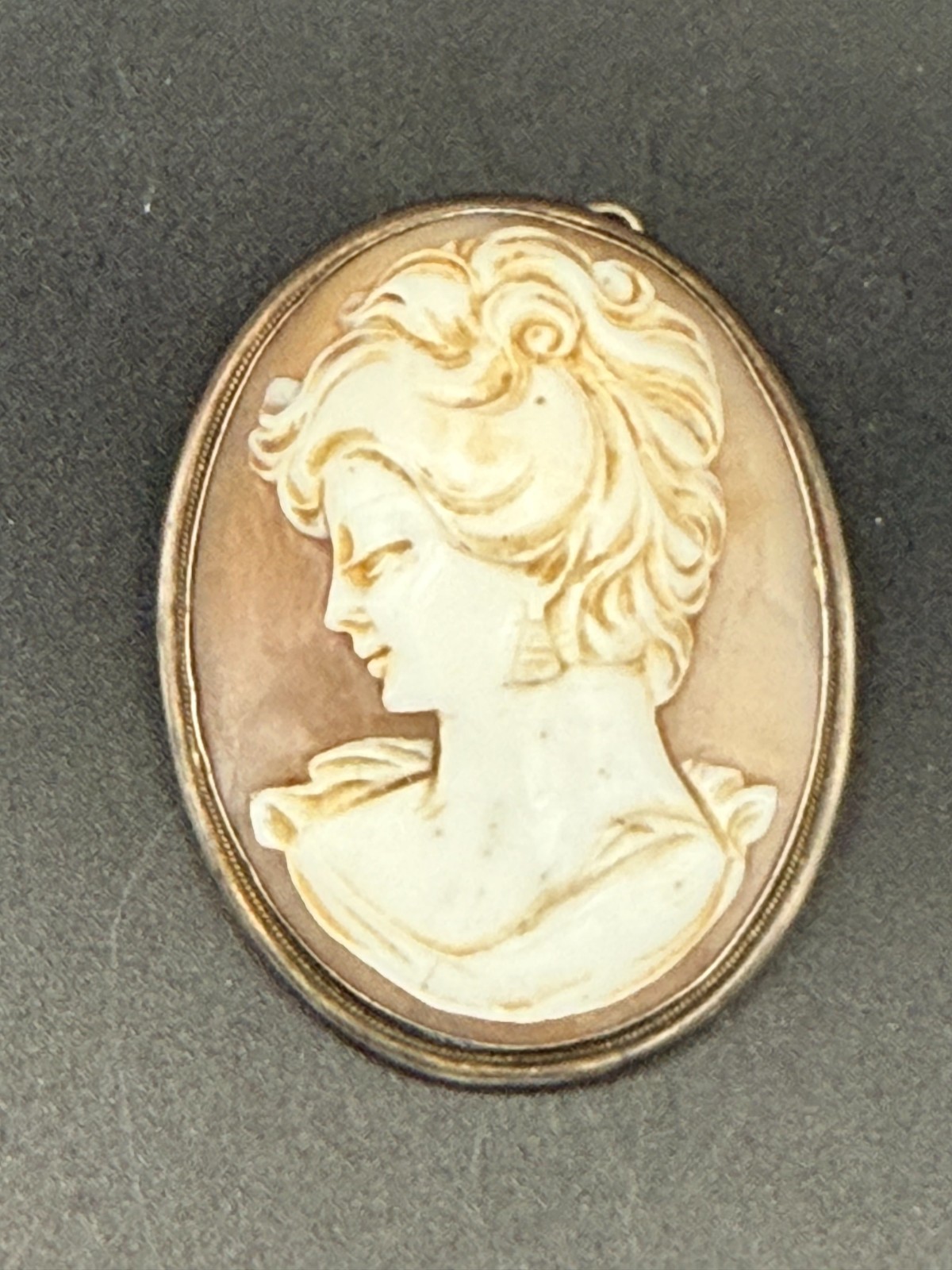Vintage Shell Cameo Pendant Brooch – 800 Silver