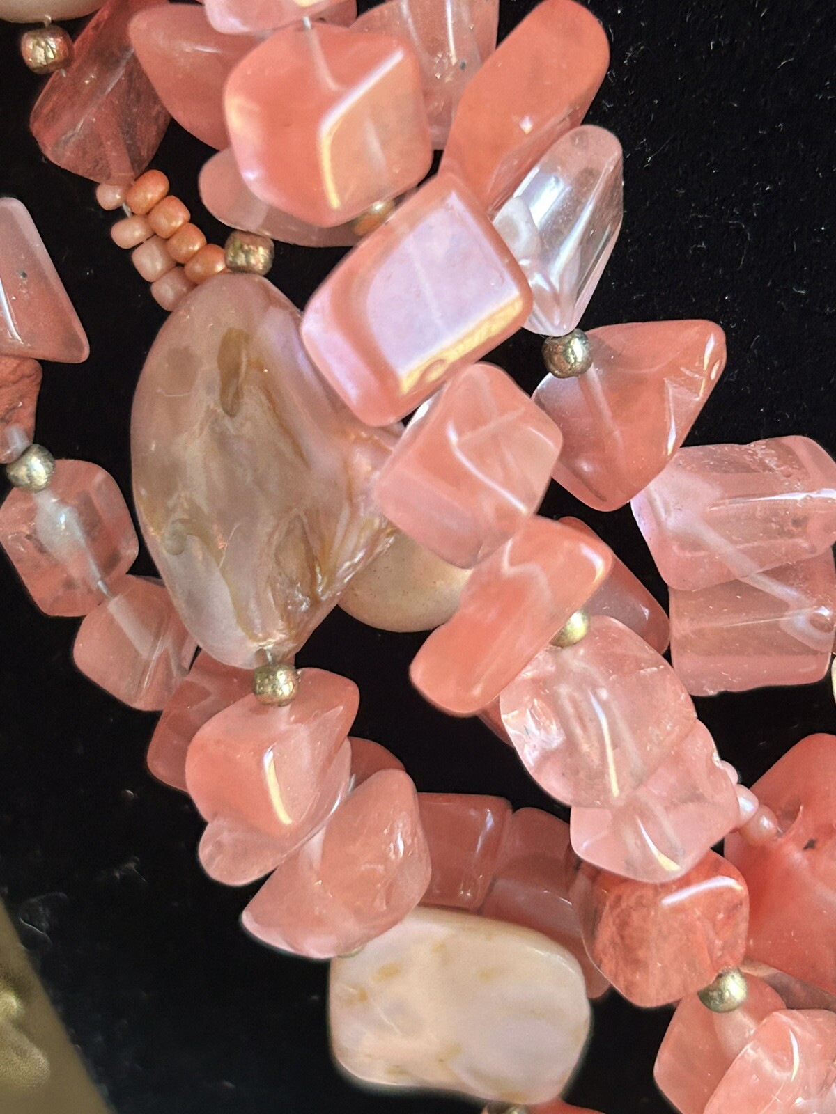 Erica Lyons MultiStrand Pink Mother of Pearl with Red Quartz, Stunning Necklace!