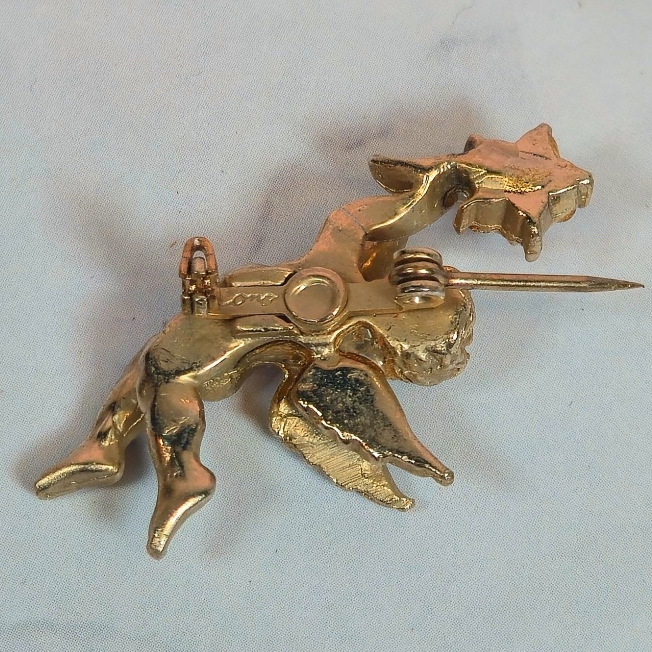 Vintage Coro Angel Brooch Gold Tone glass Rhinestone Flower cherub Mini pin