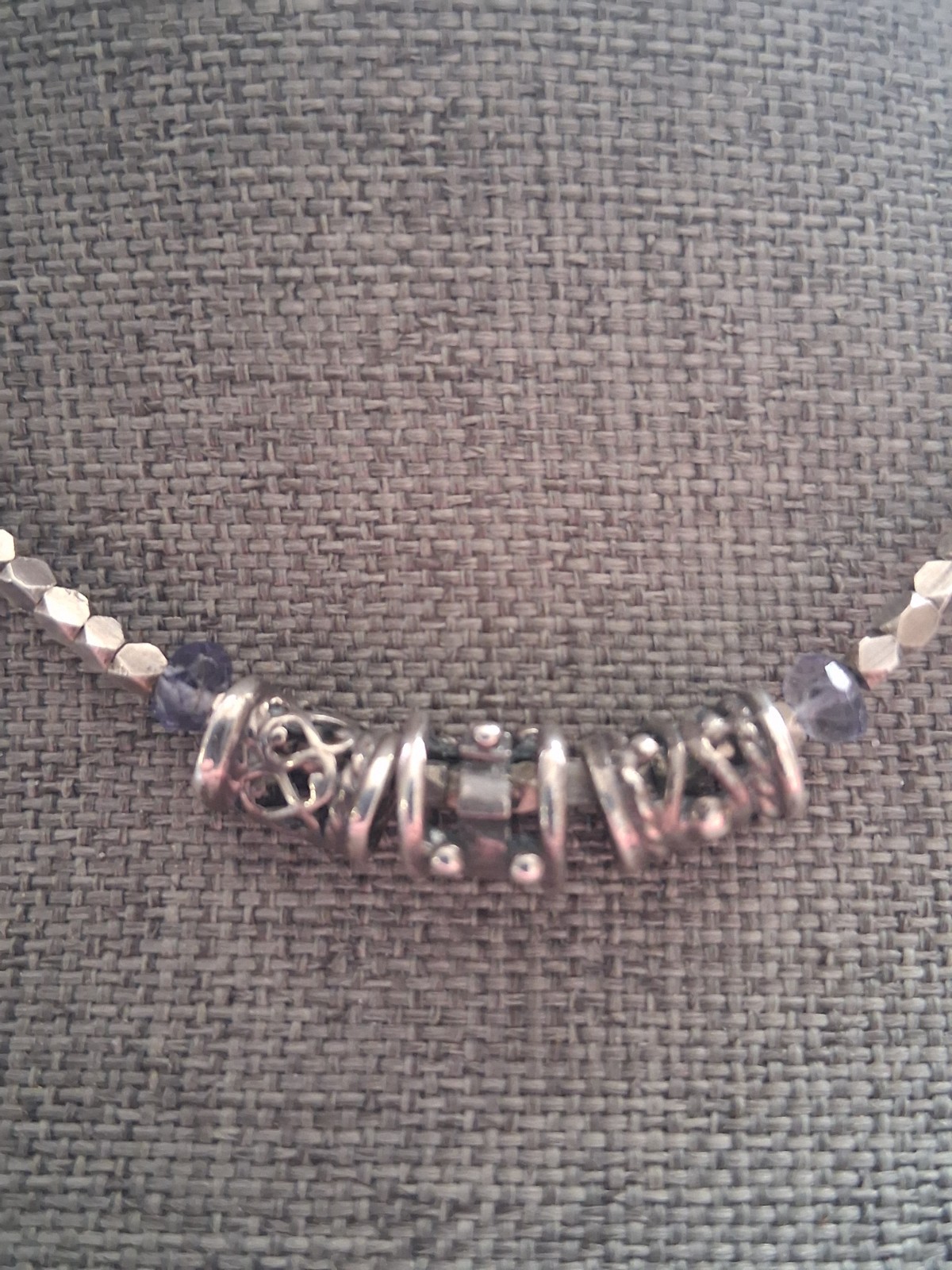 Sterling silver bead & amethyst chip accent bead necklace w/925 accent beads 17″