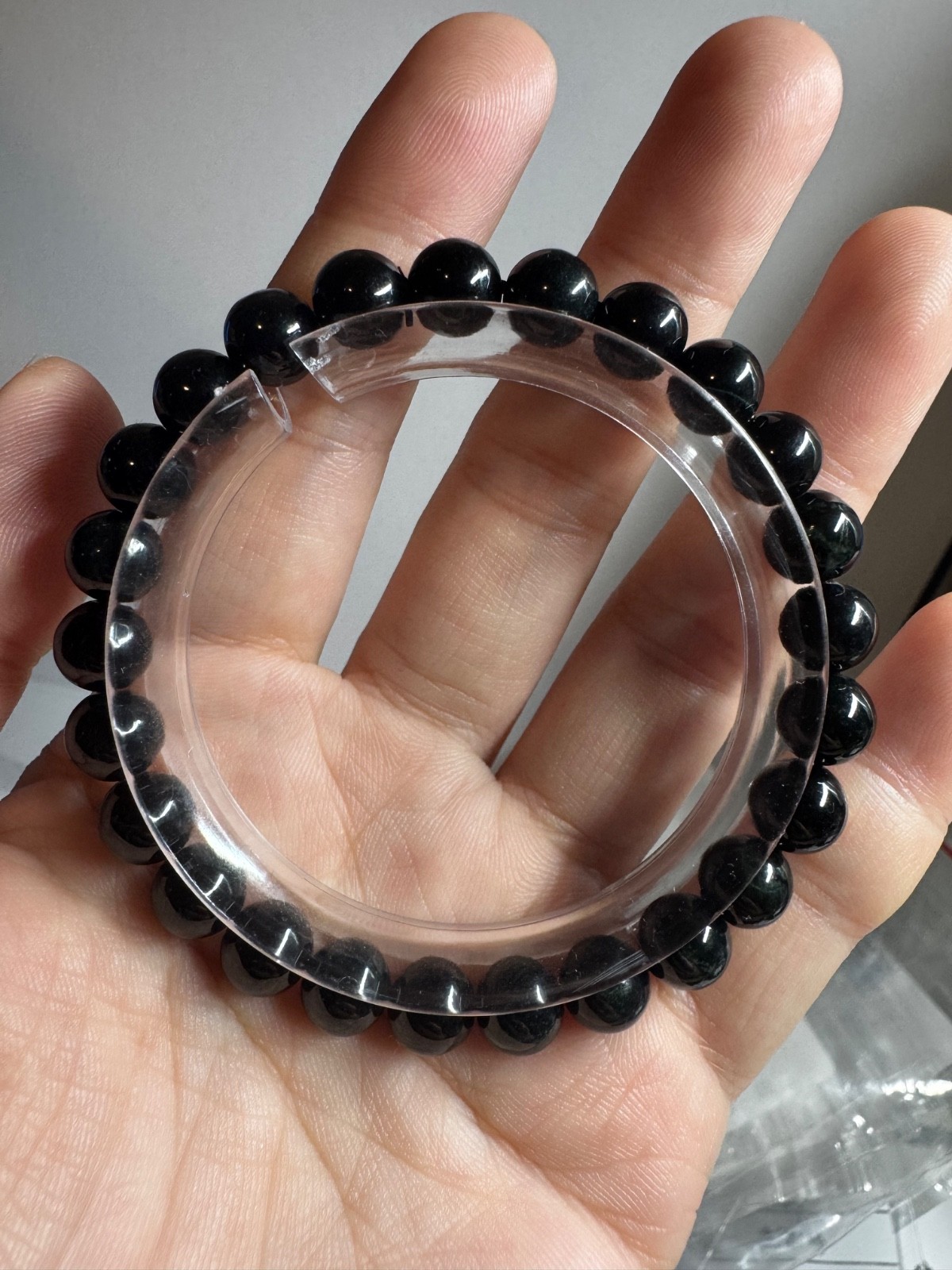 Natural Burmese A-Grade black Jade jadeite 7-8mm 25 beads stretch bracelet new