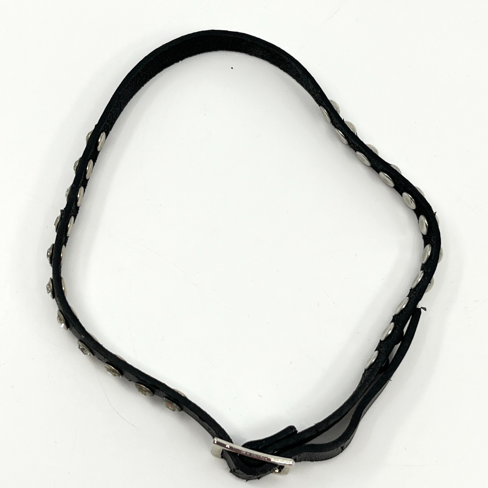 Necklace Vintage Y2K Goth Black Faux Leather Rhinestone Studded Choker Classic