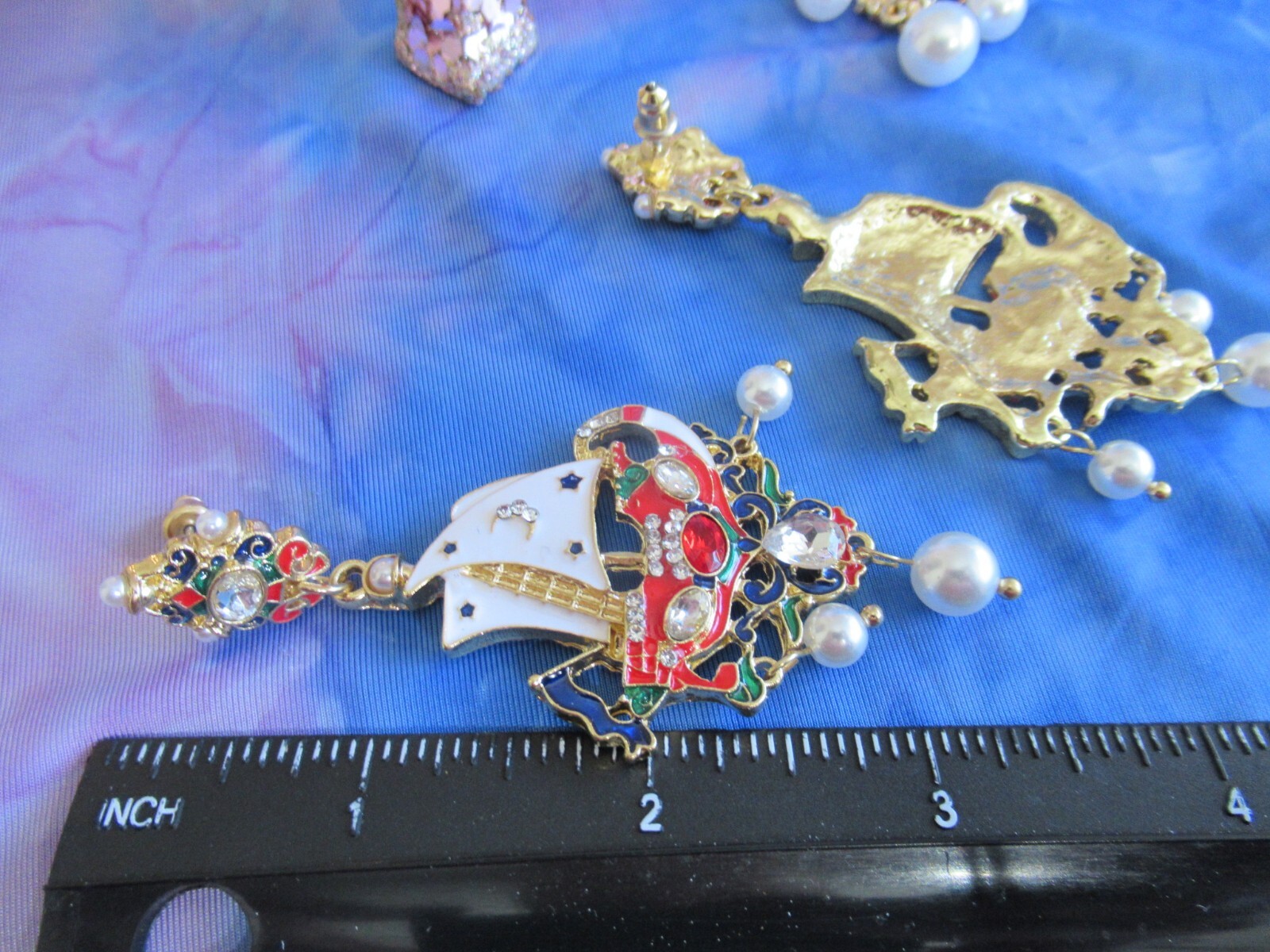 Art Nouveau Earrings Sailboat Ship Boat Pearl Earring & Brooch Crystal Pearl Set