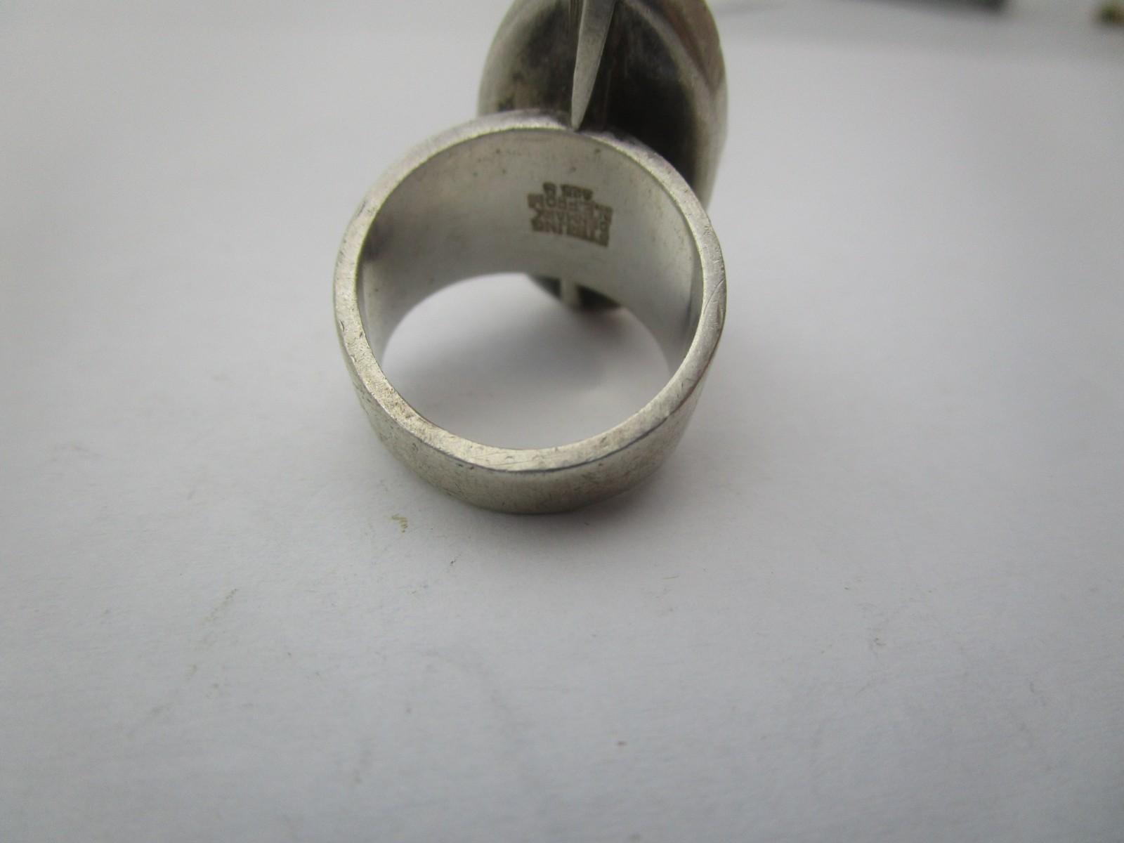 N.E. FROM Denmark Vintage Sterling Silver Green Chrysoprase Modernist Ring