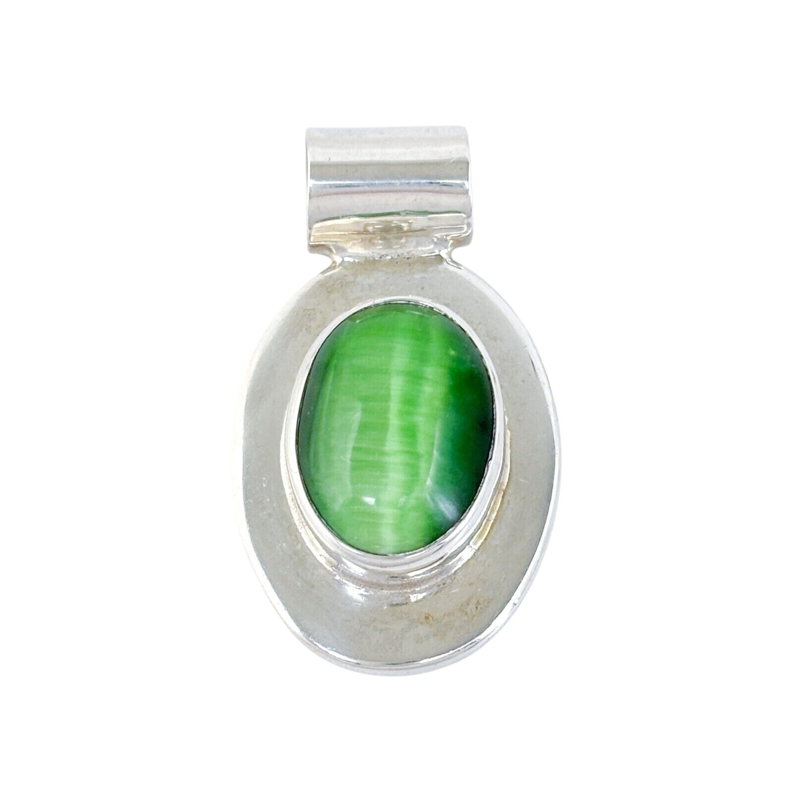 Mexico Green Beryl Oval Pendant | Vintage Sterling Silver 925