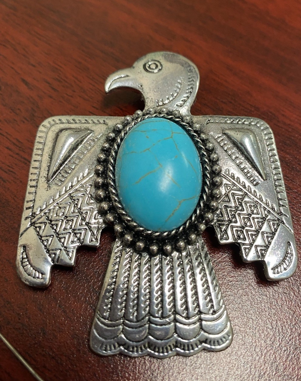 Silver Tone Southwest Style Thunderbird Pendant/Brooch Earrings Faux Turquoise