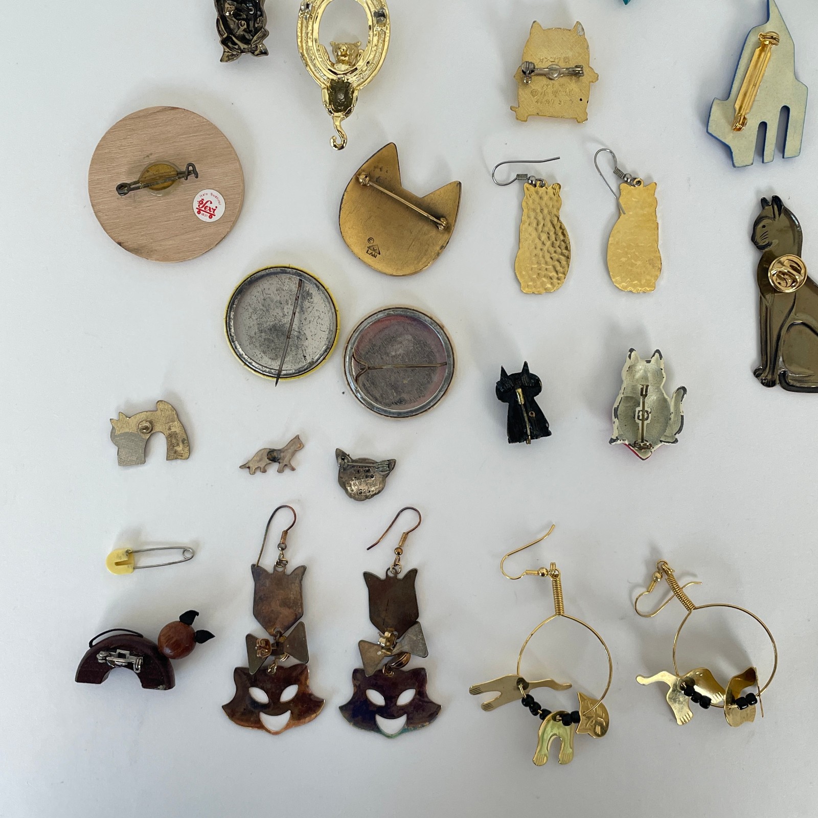 Vtg WHIMSICAL CAT Brooch Lot 50s 70s 80s Jewelry Artisan Burch Pinback Earrings